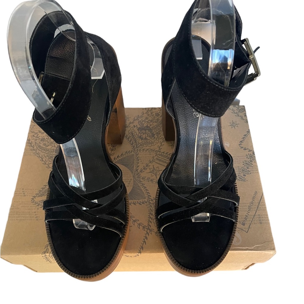 Free People Laney Suede Platform Block Heel Sandals Neutral Tone Size 39 US 8.5 - Picture 9 of 10